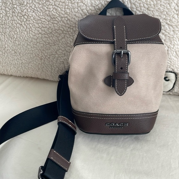 COACH Hudson Gender Neutral Canvas and Pebble Leather Small Front/Back Pack - Picture 12 of 16